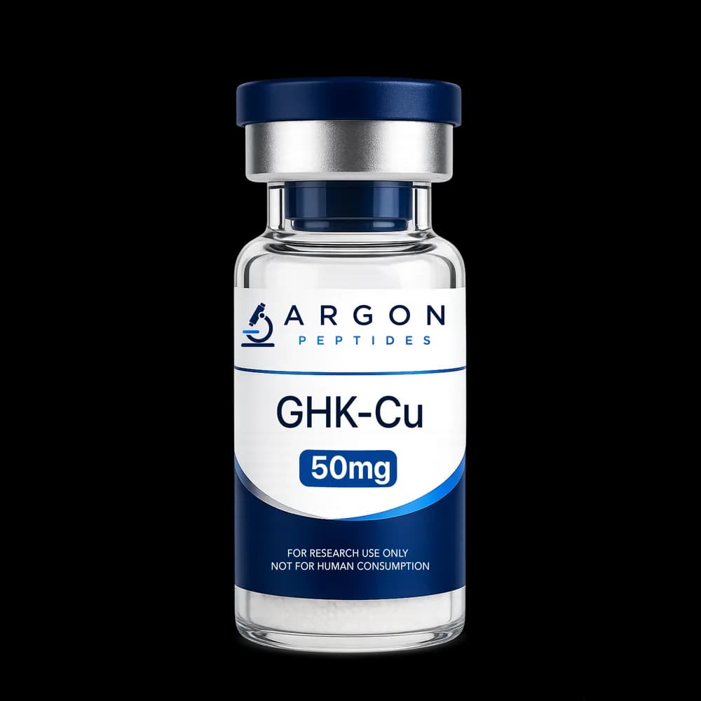 GHK-Cu research peptide vial — 99.72% HPLC purity, lyophilised powder, research use only