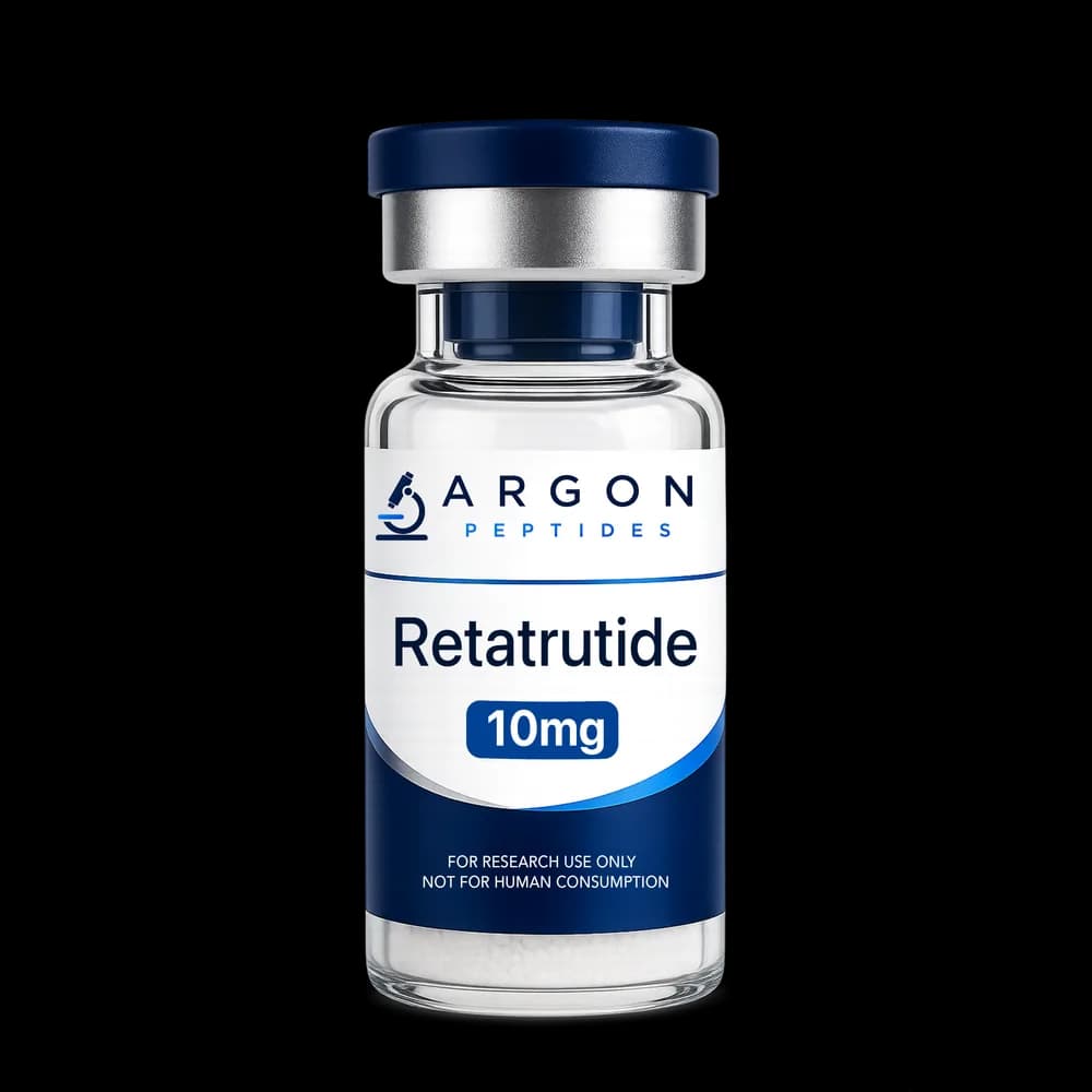 Retatrutide research peptide vial — 99.66% HPLC purity, lyophilised powder, research use only