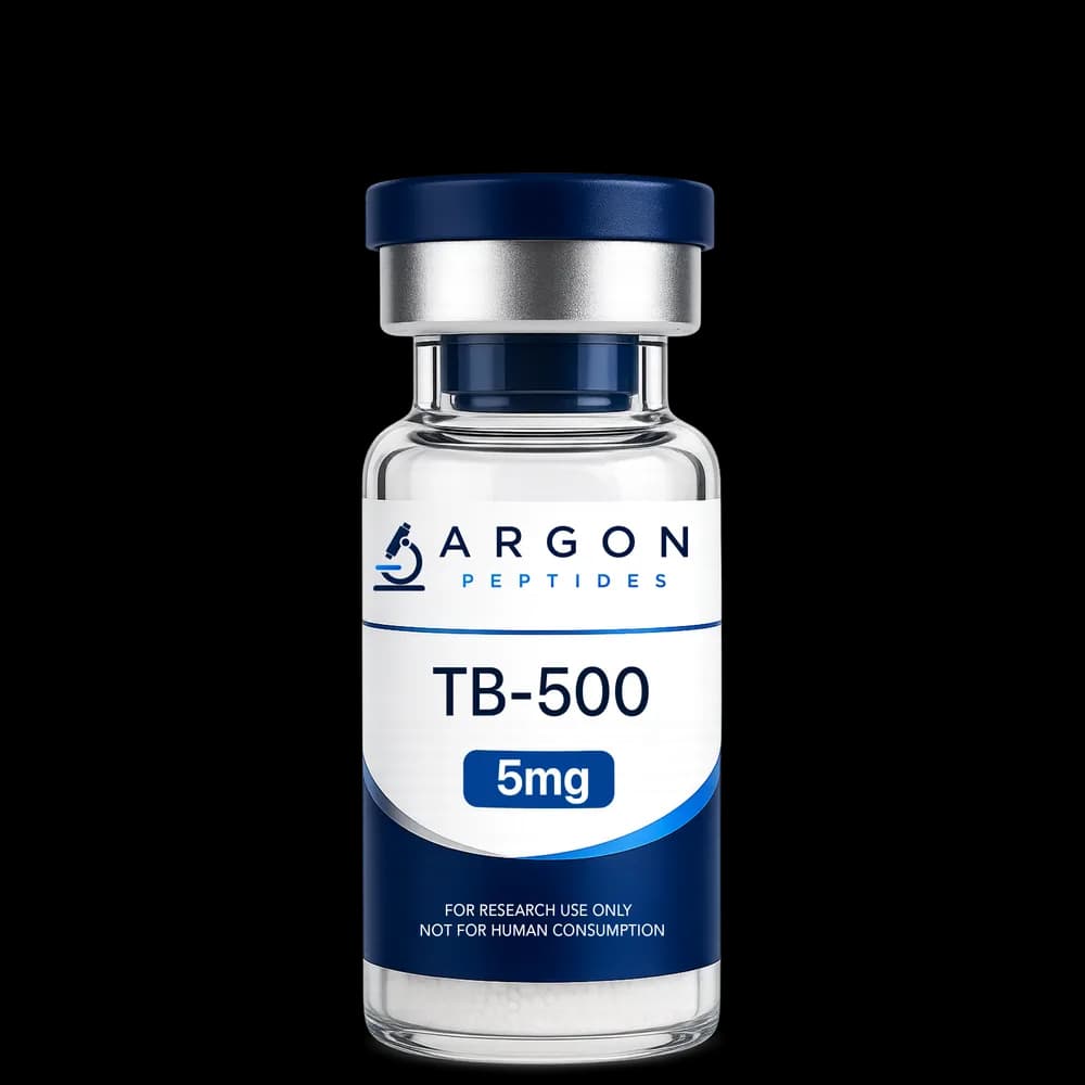 TB-500 research peptide vial — 99.02% HPLC purity, lyophilised powder, research use only